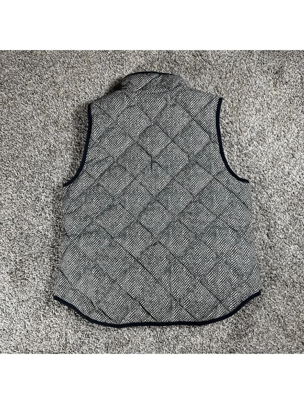 J.Crew Women Black Ivory Excursion Herringbone Quilted Insulated Puffer Vest L